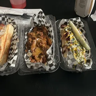 Chili cheese fries and Dillinger dog