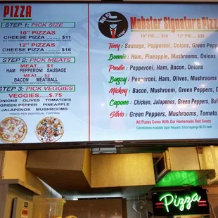 Pizza menu.