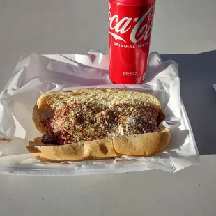 Meatball Sub with a Coke! This place is at Container Park Y'all!
