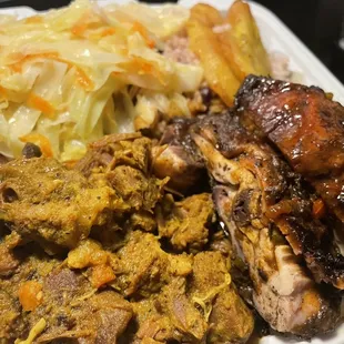 Jerk Chicken, Curry Goat Stew Combo