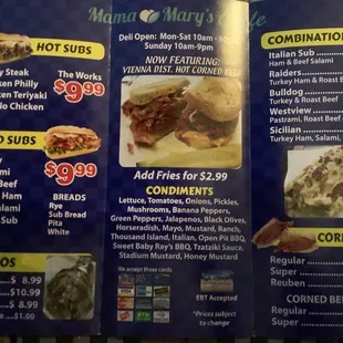 Mama Mary&apos;s Menu as of June 2023.  BEST HUMMUS IN OHIO!!