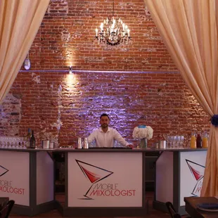 We now have three portable bars for any event, any size. The Mobile Mixologist logo can be easily reversed for your next event.