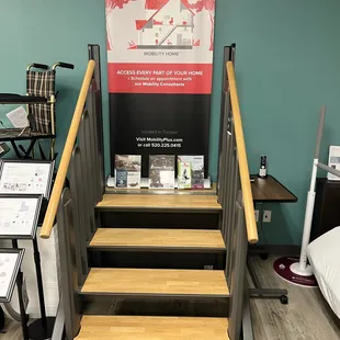 Mobility Plus has extremely innovative access solutions.  These stairs become a flat surface and turn into an elevator!