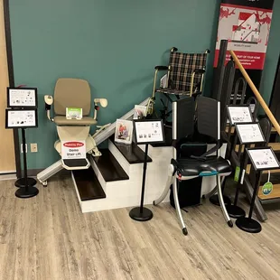 Mobility Plus has a stairlift demo to ride and see how it feels.
