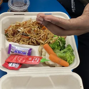 Yakisoba and veggies! Vegetarian version also available.