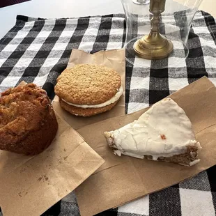 Pear Butterscotch Muffin Oatmeal Cookie Cream Pie Apple Pecan Cake (L-R)