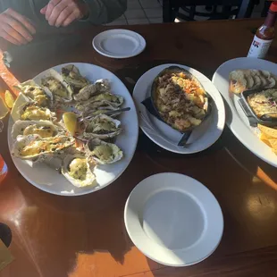 Oyster rockafeller, blackened shrimp and bacon Mac n cheese, and crab dip!