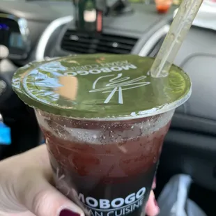 Strawberry black iced tea with tapioca boba. Boba menu has a bunch of customizations you can make.