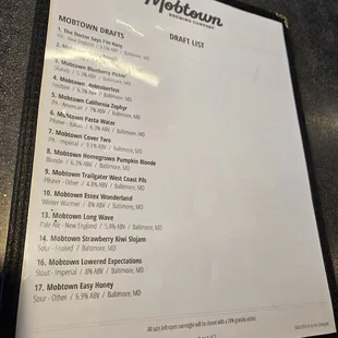 Beer menu