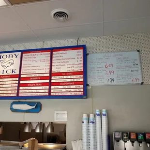 menus and prices on the wall