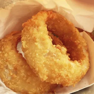 Wide onion rings that don't pull out of the coating when you bite into them :-)