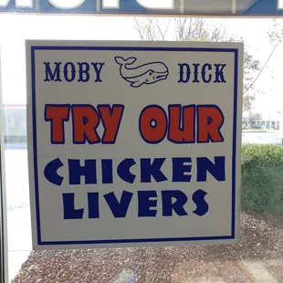 a try our chicken liver sign