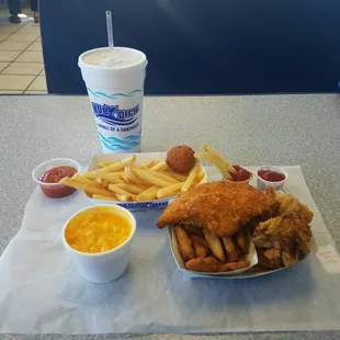 Seafood sampler and a $1 side of mac'n'cheese