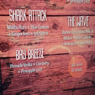 Drink menu