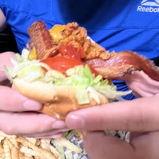 Some type of BBQ burger with crispy onions, my BIL said it was good.