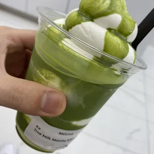 True milk affogato with matcha shot