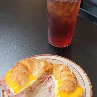 Egg, ham and cheese croissant.