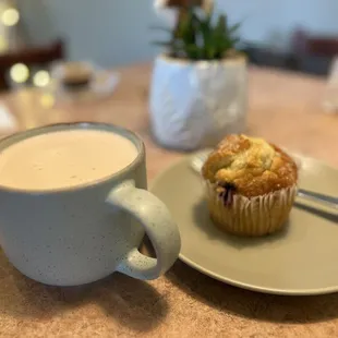 a cup of coffee and a muffin