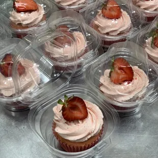 Strawberry Cupcakes topped with glazed strawberries