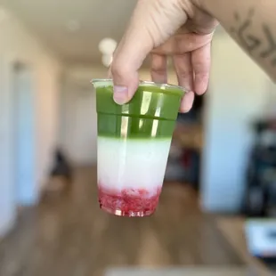Strawberry matcha horchata!