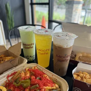 Honeydew MT, peach tea, Vietnamese coffee