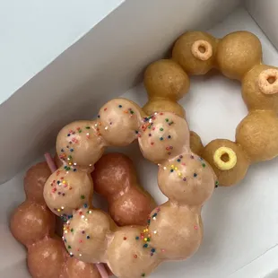 Guava, strawberry, and passionfruit mochi donut