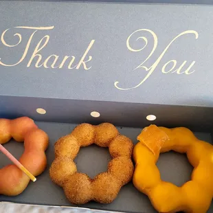 Strawberry, churro, and mango (left to right)