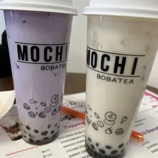 Taro Latte &amp; Jasmine Milk Tea (each added boba for $0.90)