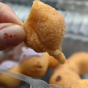 Churro mochinut broken apart.