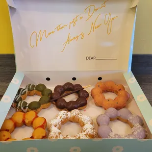 Matcha, chocolate, rose, passion fruit, caramel funnel cake, and taro