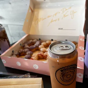Ube brown sugar boba, ube boba, Thai Ice tea boba with ube, original, raspberry funnel cake and chocolate churro.