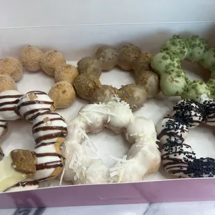 Churro, coffee, green tea, cheesecake, coconut, and sesame