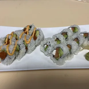 Spicy tuna roll and Philadelphia roll