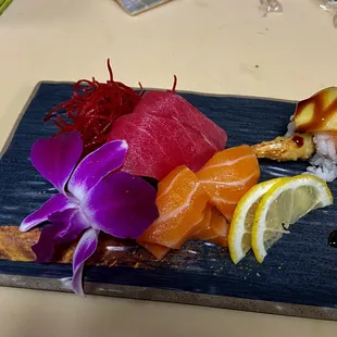 Tuna and salmon  sashimi