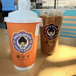 Iced and hot salted caramel coffee