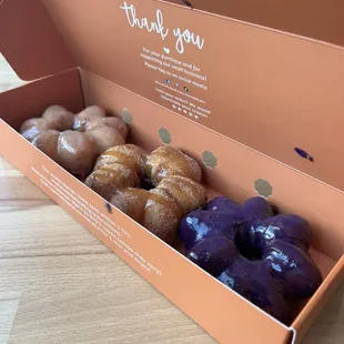 Right to Left: Ube, Caramel Drizzle Churro, and Classic Glaze