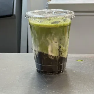 Honey black sesame matcha latte