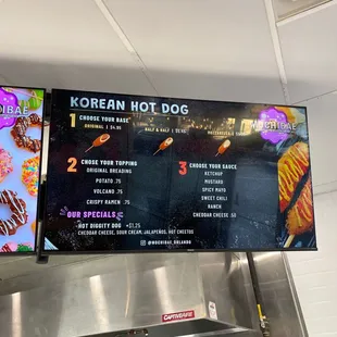 Hot dog menu