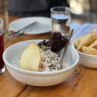 Ceviche Pescado and yucca chips