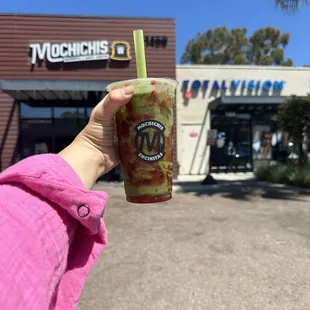 First time, grabbed a churro donut and a strawberry matcha!