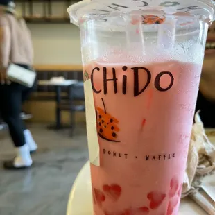 Strawberry Milk Tea with heart jelly
