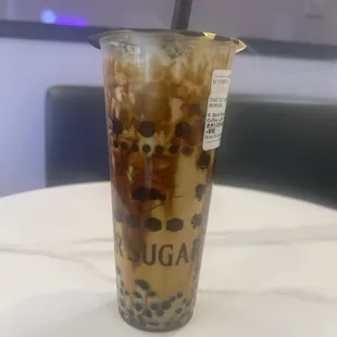 Black Sugar Boba Coffee Latte with Cream Mousse.