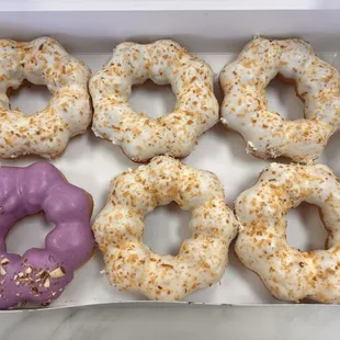 a dozen donuts in a box