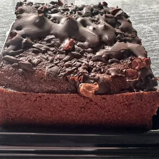 a loaf of chocolate cake on a tray