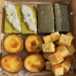Pandan Haupia, Black Sesame Blondie, Mochi Tarts and Brown Butter Mochi Bites.