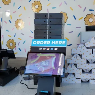 a display of pizza boxes