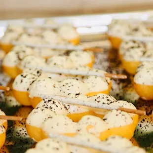 a close up of a plate of appetizers