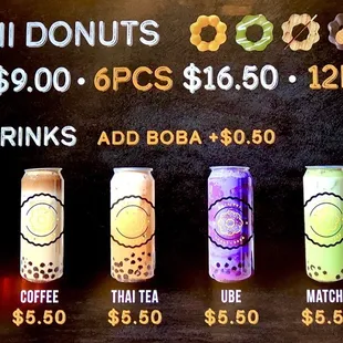 Delicious drinks amd mochi prices