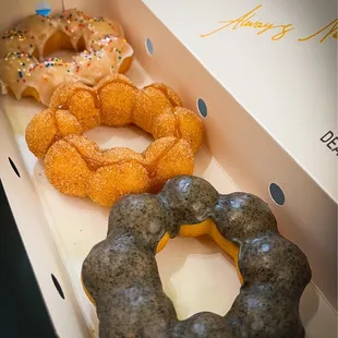 Original, cinnamon sugar and black sesame Mochinuts.