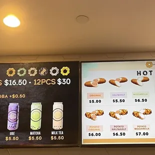Drink &amp; hot corn dog menu